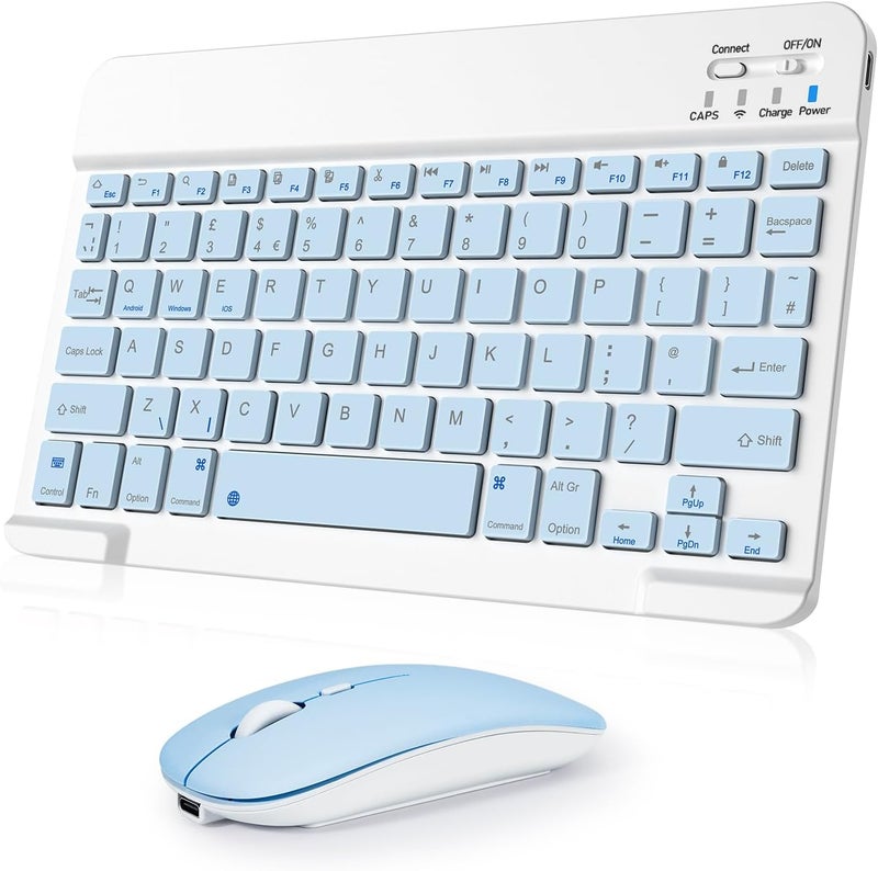 Nsyee Bluetooth Keyboard and Mouse, Universal Compact Wireless Keyboard, Rechargeable Portable Keyboard for iPad/Samsung/Tablet/iOS/Android/Windows, UK Layout - Image 1