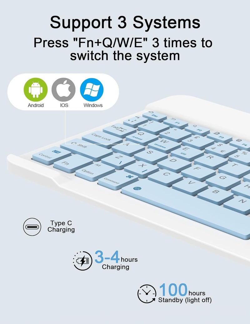 Nsyee Bluetooth Keyboard and Mouse, Universal Compact Wireless Keyboard, Rechargeable Portable Keyboard for iPad/Samsung/Tablet/iOS/Android/Windows, UK Layout - Image 5