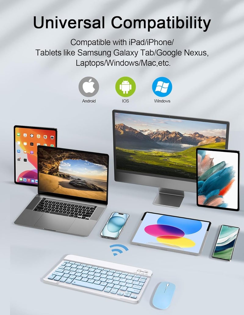 Nsyee Bluetooth Keyboard and Mouse, Universal Compact Wireless Keyboard, Rechargeable Portable Keyboard for iPad/Samsung/Tablet/iOS/Android/Windows, UK Layout - Image 2