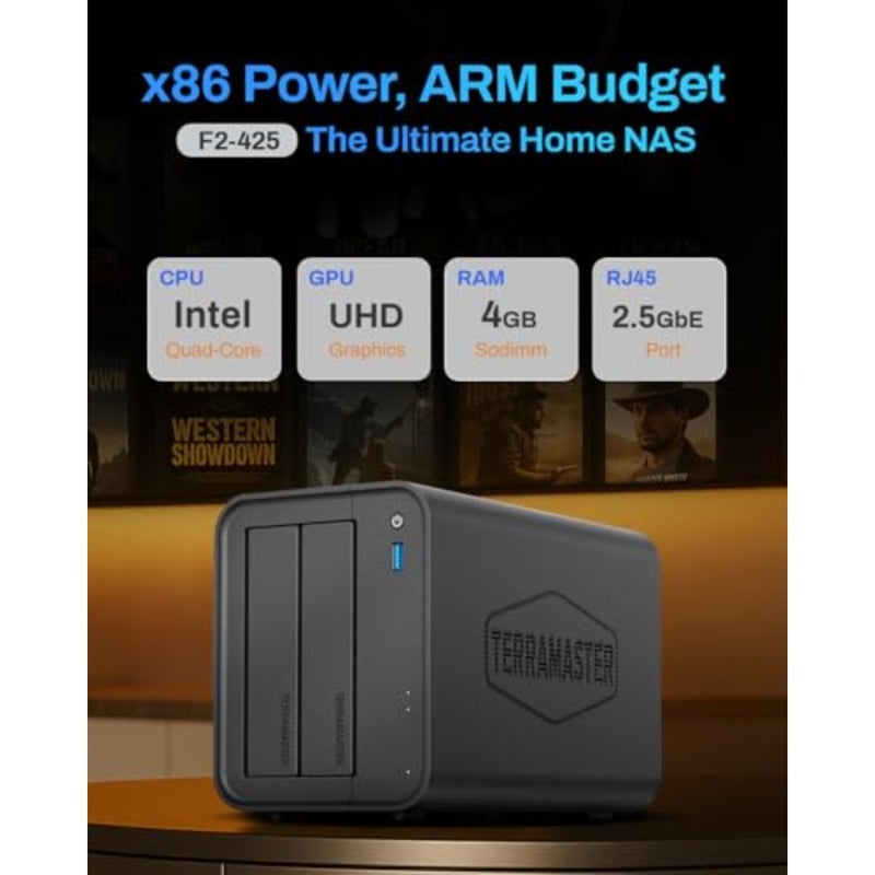 2-Bay NAS Storage Intel x86 Quad-Core CPU, 4GB RAM, 2.5GbE LAN, Network Attached Storage Multimedia Server for Home Users Diskless - Image 2