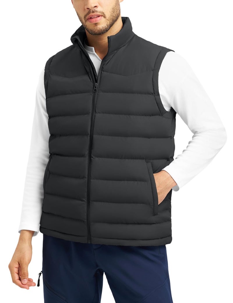 TBMPOY Black Puffer Vest for Men Water Resistant Puffy Zip Up Sleeveless Jacket Outdoor Warm Winter Outerwear for Running Travel Golf - Image 1