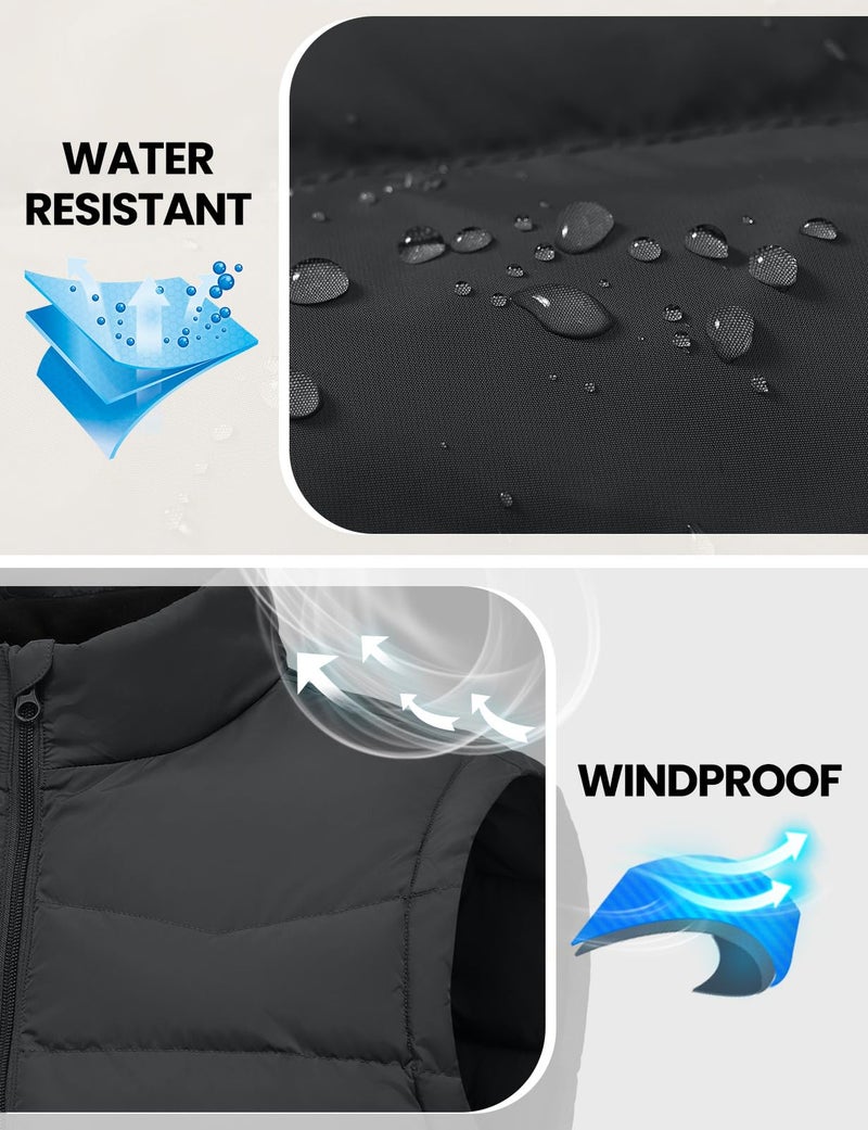 TBMPOY Black Puffer Vest for Men Water Resistant Puffy Zip Up Sleeveless Jacket Outdoor Warm Winter Outerwear for Running Travel Golf - Image 3
