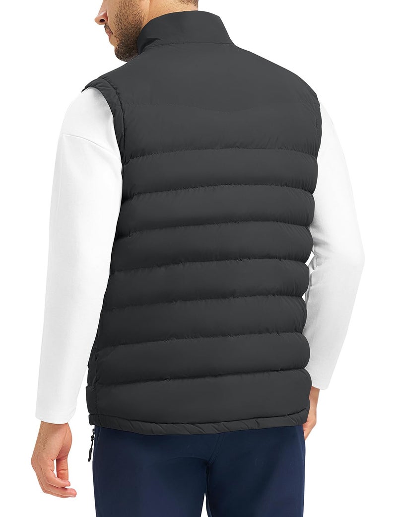 TBMPOY Black Puffer Vest for Men Water Resistant Puffy Zip Up Sleeveless Jacket Outdoor Warm Winter Outerwear for Running Travel Golf - Image 2