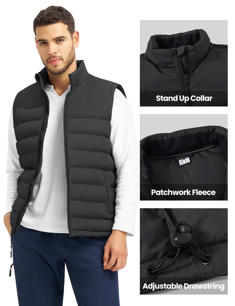 TBMPOY Black Puffer Vest for Men Water Resistant Puffy Zip Up Sleeveless Jacket Outdoor Warm Winter Outerwear for Running Travel Golf - Image 5