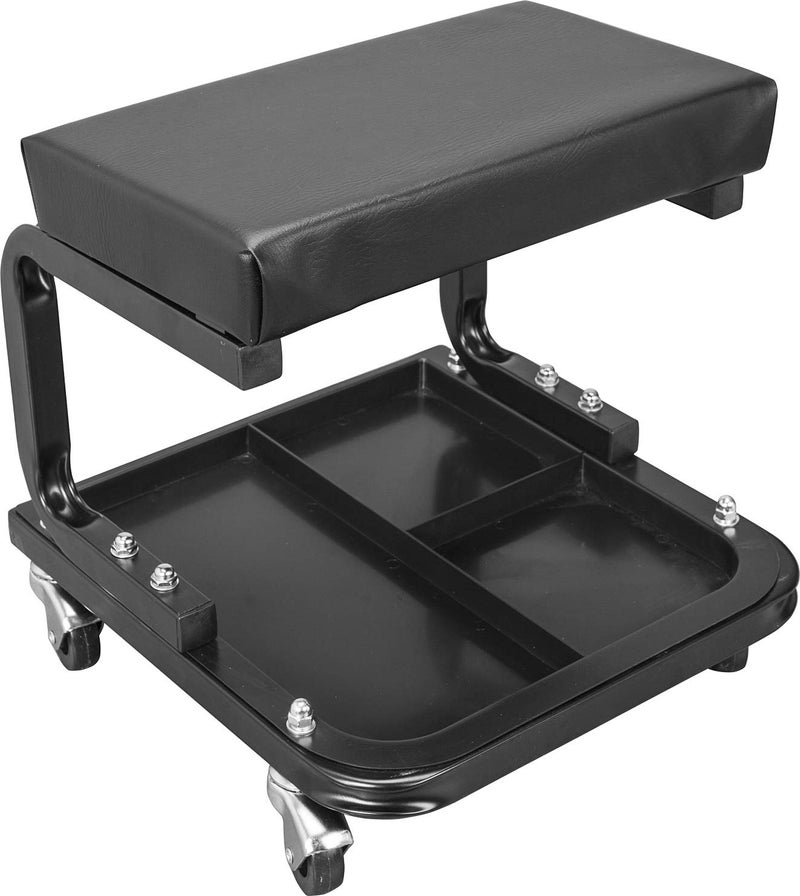 Torin ATR6300B Rolling Creeper GarageShop Seat Padded Mechanic Stool with Tool Tray Storage Black Large