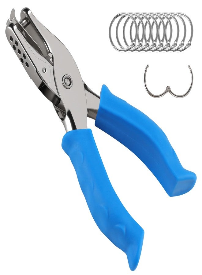 Oligei Single Hole Punch, 8 Sheet Capacity Hole Puncher, Paper Punch with 10P Binder Rings, Hole Puncher for Crafts, Scrapbooks (Blue) - Image 1