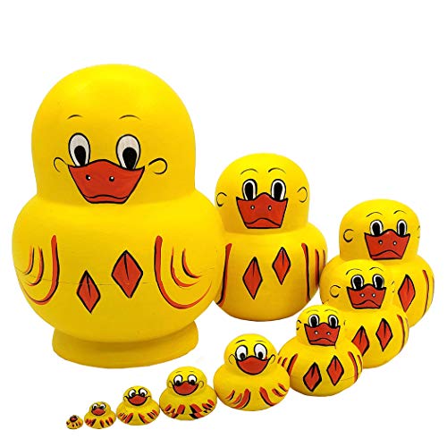Moonmo 10pcs Animal Pattern Wooden Nesting Toys Russian Nesting Dolls Matryoshka Stacking Dolls Duck - Image 1
