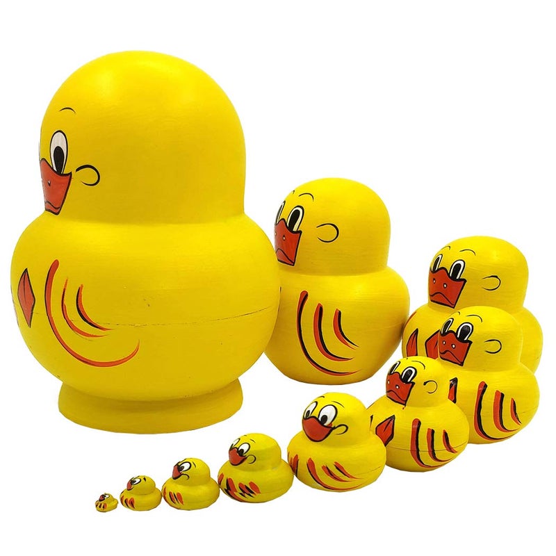 Moonmo 10pcs Animal Pattern Wooden Nesting Toys Russian Nesting Dolls Matryoshka Stacking Dolls Duck - Image 3