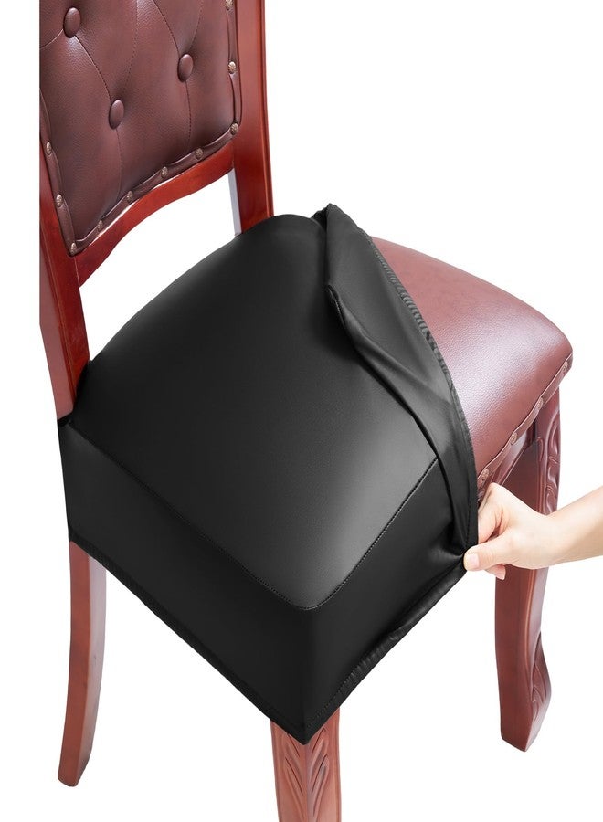 سي دبليو كي طقم أغطية كراسي طعام من الجلد الصناعي المقاوم للماء من CWK، مكون من قطعتين - أغطية قابلة للتمدد لمقاعد الكراسي، قابلة للإزالة والغسل، مناسبة لغرفة الطعام، المنزل، المكتب، حفلات الزفاف، أغطية خلفية (جلد صناعي - أسود) - Image 1