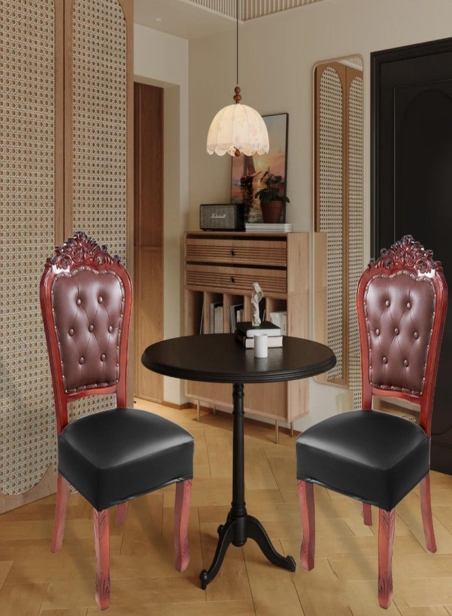 سي دبليو كي طقم أغطية كراسي طعام من الجلد الصناعي المقاوم للماء من CWK، مكون من قطعتين - أغطية قابلة للتمدد لمقاعد الكراسي، قابلة للإزالة والغسل، مناسبة لغرفة الطعام، المنزل، المكتب، حفلات الزفاف، أغطية خلفية (جلد صناعي - أسود) - Image 2