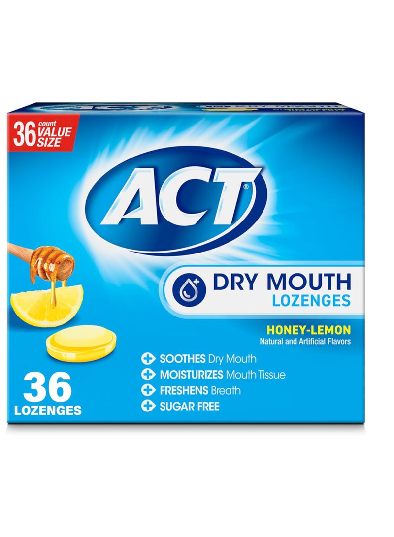 ACT Dry Mouth Lozenges With Xylitol, 36-Count, Sugar Free Honey-Lemon - Image 1