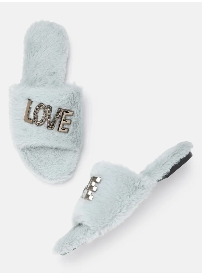 Butterlove Chic Indoor Slipper Slides Soft Vegan Fur & Lightweight Cushioned Sole with Love Design