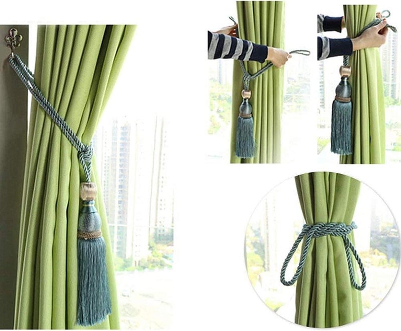 SWTool Selling Wonderful Curtain Holdbacks Curtains Tiebacks Home Decorative Braided Buckle Fastener Accessories Window Drapery Ball Tassels Tiebacks, Set of 2 (Light Yellow) - Image 3