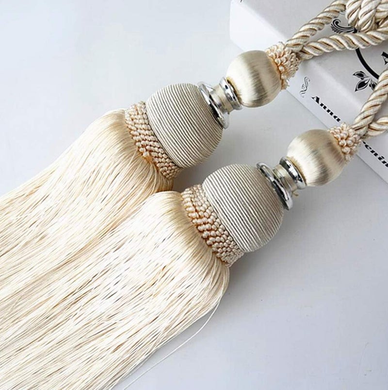 SWTool Selling Wonderful Curtain Holdbacks Curtains Tiebacks Home Decorative Braided Buckle Fastener Accessories Window Drapery Ball Tassels Tiebacks, Set of 2 (Light Yellow) - Image 1