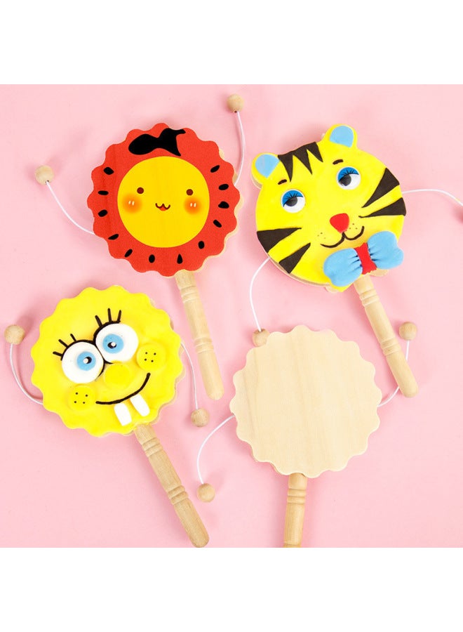 Children's Wooden White Blank Rattle Kindergarten Handmade Diy Coloring White Mold Sand Hammer Rattle Orff Toy-Color:White Embryo Rattle ] - Image 3