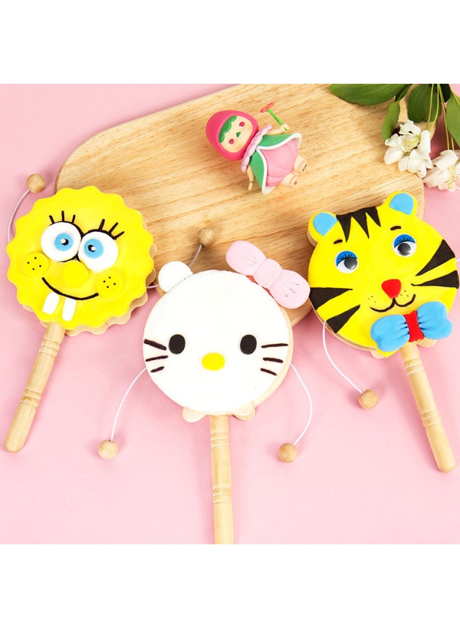 Children's Wooden White Blank Rattle Kindergarten Handmade Diy Coloring White Mold Sand Hammer Rattle Orff Toy-Color:White Embryo Rattle ] - Image 2