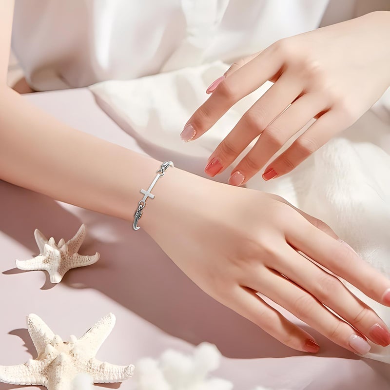 DS Religious Gift for Her Christian Cross Bracelet Bible Verse God is Within Her She Will Not Fall Inspirational Bracelets For Women Stainless Steel Jewelry Gift To Daughter Best Friend (Silver 2) - Image 5