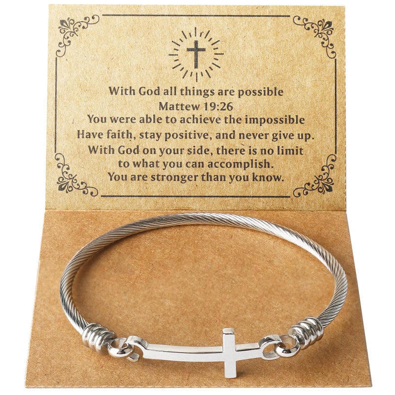 DS Religious Gift for Her Christian Cross Bracelet Bible Verse God is Within Her She Will Not Fall Inspirational Bracelets For Women Stainless Steel Jewelry Gift To Daughter Best Friend (Silver 2) - Image 1