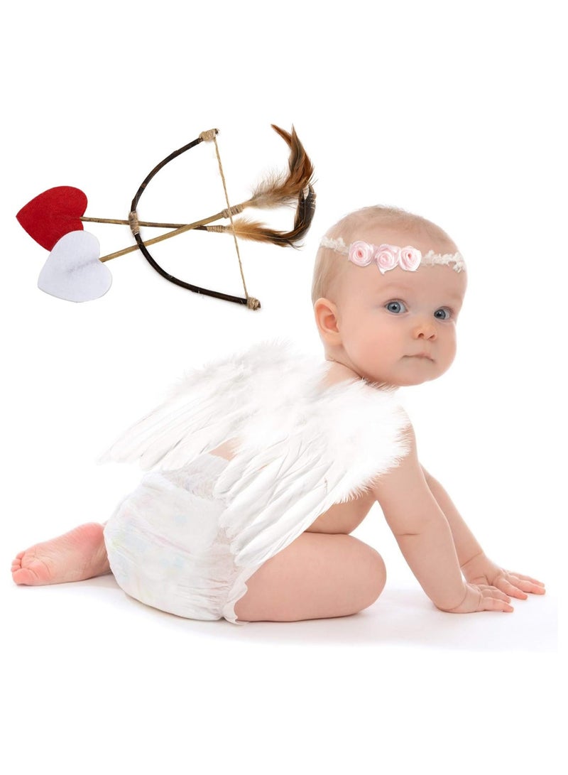 Baby Wings Newborn Baby Lovely White Feather Angel Wings with Headband Bow Swords Infant Cupid Costume Photo Prop Outfit Easter April Fools Day Gift - Image 1