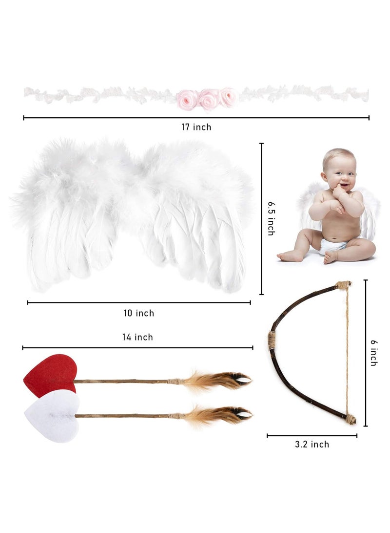 Baby Wings Newborn Baby Lovely White Feather Angel Wings with Headband Bow Swords Infant Cupid Costume Photo Prop Outfit Easter April Fools Day Gift - Image 2