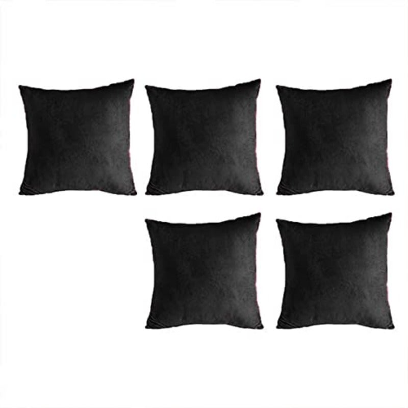 مجموعة وسائد زخرفية مربعة من 5 قطع منزلية بتغطية من المخمل الناعم تصميم صلب - 45×45 سم - أسود - Image 1