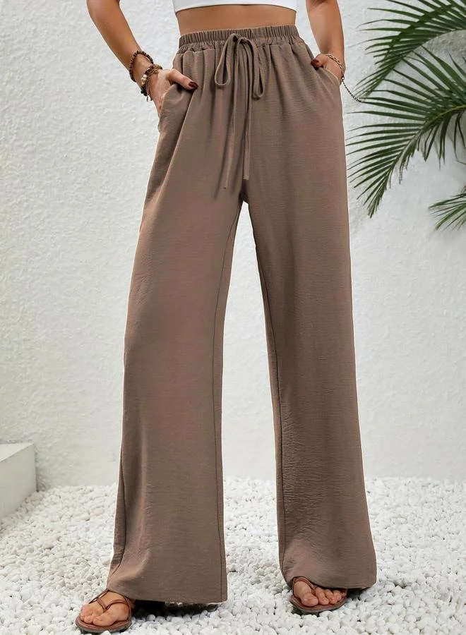 تايك تو بنطال بأرجل مستقيمة سادة برباط شد على الخصر