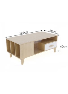 DANUBE HOME Renzo Coffee Table 2-Tier with Drawer Multifunctional Center Table Rectangular Modern Furniture For Living Room Natural Oak 50x100x40 cm  - Image 2