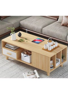 DANUBE HOME Renzo Coffee Table 2-Tier with Drawer Multifunctional Center Table Rectangular Modern Furniture For Living Room Natural Oak 50x100x40 cm  - Image 1