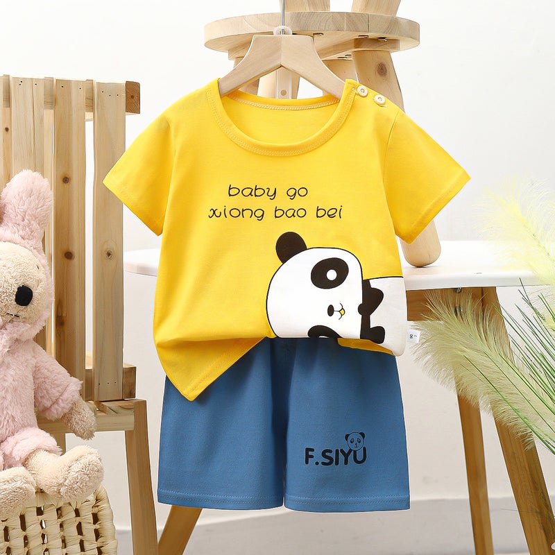Kids Cotton Short Sleeve Home Set Yellow Panda 