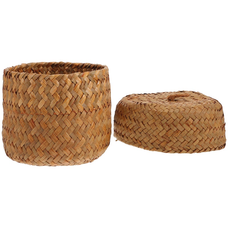 2pcs Handmade Woven Flower Basket Box Mini Sundries Container With Lid - Image 5