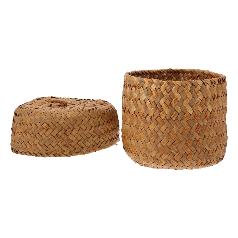 2pcs Handmade Woven Flower Basket Box Mini Sundries Container With Lid - Image 1