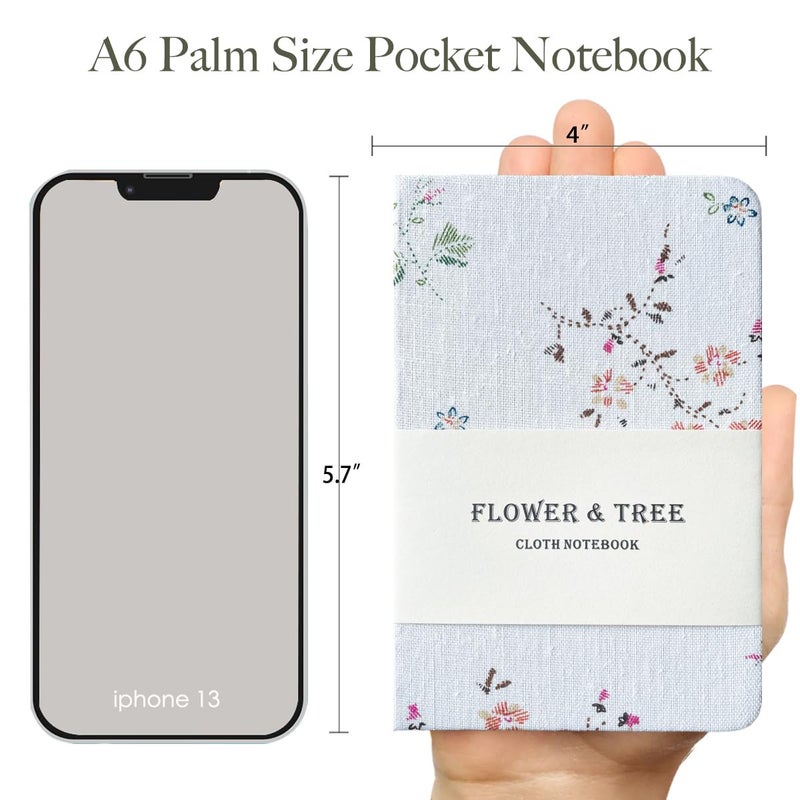 ipoul Pocket Journal, Floral Linen Notebook, Similar Embroidered, A6 Notebook, 4x6 Journal, Lay Flat, Hardcover, Lined & Unlined Sketchbook, White - Image 3