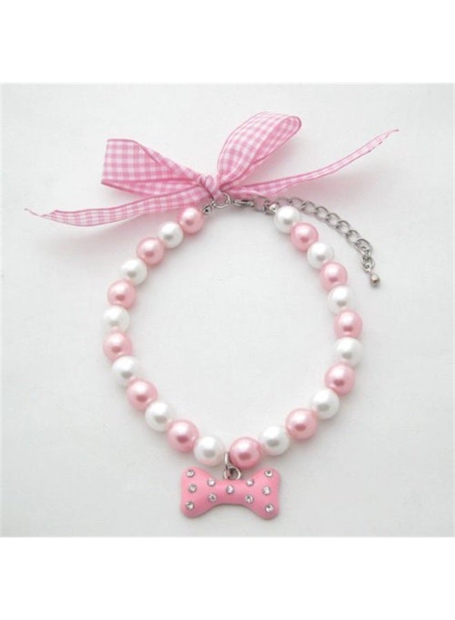 PETFAVORITES Fancy Diamond Dog Necklace Jewelry with Bling Pearls Rhinestones Bone Charm for Pets Cats Small Dogs Girl Teacup Chihuahua Yorkie Clothes Costume Outfits (Pink, 10-Inch) 