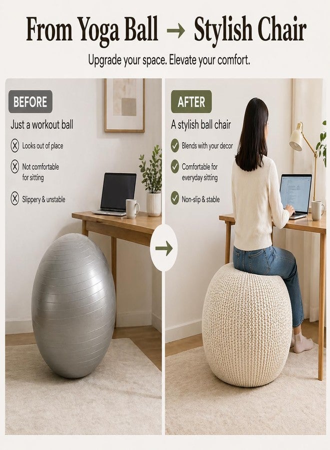 ART pinecone Yoga Ball Cover for 55cm & 65cm Ball - Woven Cotton Rope Cover for Birthing, Stability, Fitness & Home Office Seating (Warm Ivory) - Image 2