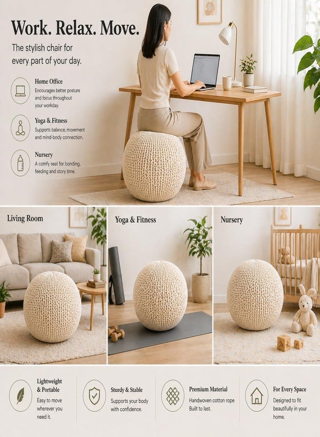 ART pinecone Yoga Ball Cover for 55cm & 65cm Ball - Woven Cotton Rope Cover for Birthing, Stability, Fitness & Home Office Seating (Warm Ivory) - Image 5