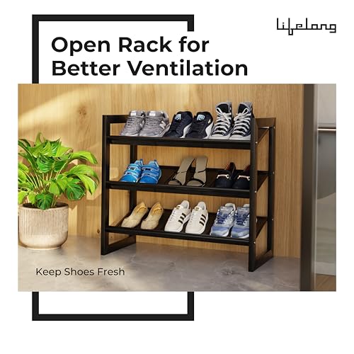 Lifelong Shoe Rack for Home | 3-Tier Multipurpose Storage Wire Mesh Stand| Ideal for 9 Shoe Pairs|Space Saving Organiser for All Footwear Like Slippers & Sneakers |Durable with Metal Finish - Black - Image 4