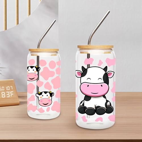 CRASHOT UV DTF Cup Wrap Sticker - 8 Sheets Cute Cow Theme UV DTF Transfer Sticker for Glass, Cow Print, Daisy, Strawberry Design Rub on Transfer, Creative Gifts for Friends, Kids, Students - Image 2