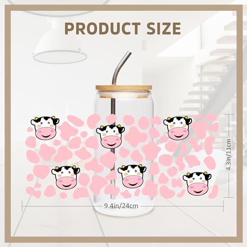 CRASHOT UV DTF Cup Wrap Sticker - 8 Sheets Cute Cow Theme UV DTF Transfer Sticker for Glass, Cow Print, Daisy, Strawberry Design Rub on Transfer, Creative Gifts for Friends, Kids, Students - Image 3