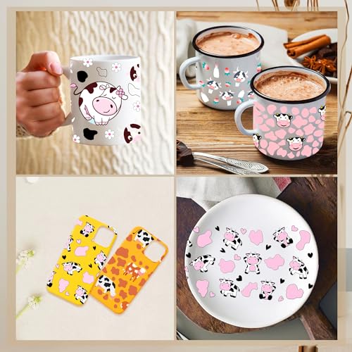 CRASHOT UV DTF Cup Wrap Sticker - 8 Sheets Cute Cow Theme UV DTF Transfer Sticker for Glass, Cow Print, Daisy, Strawberry Design Rub on Transfer, Creative Gifts for Friends, Kids, Students - Image 5