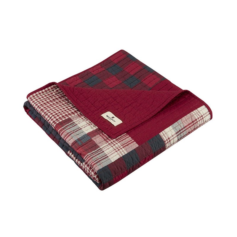 Woolrich Luxury Quilted Throw  Cabin Lifestyle Patchwork with Moose Design All Season Lightweight and Breathable Cozy Bedding Layer Throws for Couch Sofa 50 W x 70 L Sunset Red