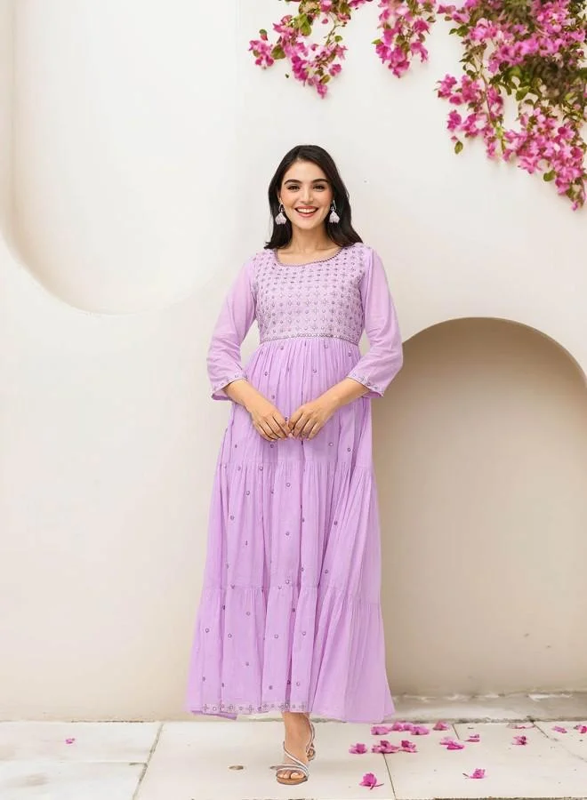 ISHIN Tiered Embroidered Dress