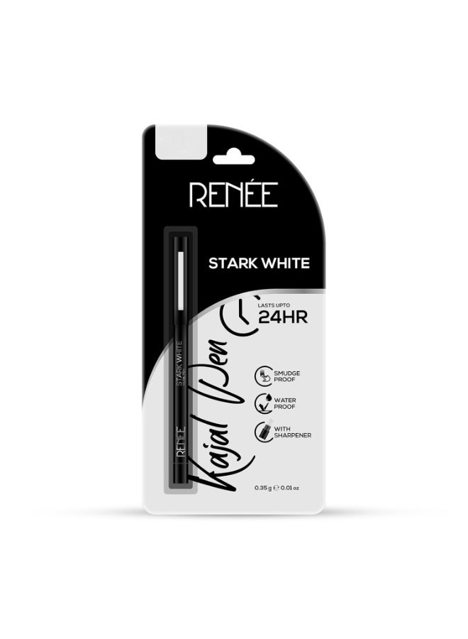 RENEE Kajal Pen with Sharpener - Stark White | 24 Hrs Stay | Long Lasting Kohl Pencil | Matte Finish | Rich Color Payoff | Smudge & Waterproof | One Swipe Application Formula | 0.35gm - Image 1