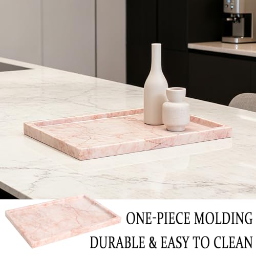 DUANYAN Real Luxurious Natural Marble Vanity Tray Genuine Marble Storage Tray for Home Decor Stone Tray for Bathroom/Kitchen/Vanity/Dresser Non-Resin/Non-Ceramic/Cream Rose - Image 2