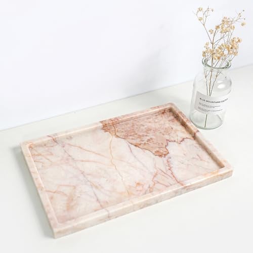 DUANYAN Real Luxurious Natural Marble Vanity Tray Genuine Marble Storage Tray for Home Decor Stone Tray for Bathroom/Kitchen/Vanity/Dresser Non-Resin/Non-Ceramic/Cream Rose - Image 3