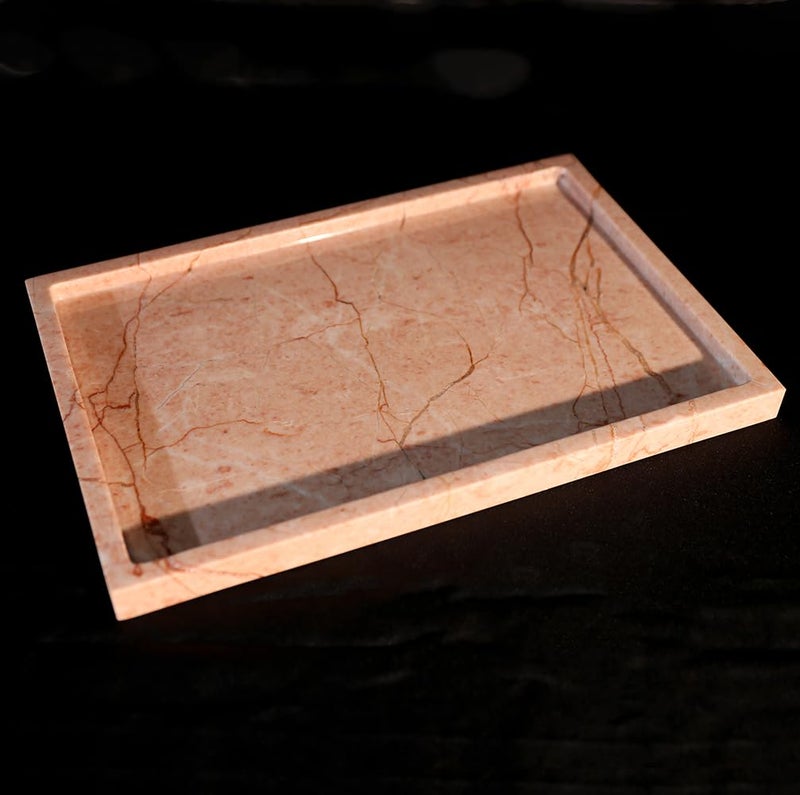 DUANYAN Real Luxurious Natural Marble Vanity Tray Genuine Marble Storage Tray for Home Decor Stone Tray for Bathroom/Kitchen/Vanity/Dresser Non-Resin/Non-Ceramic/Cream Rose - Image 1