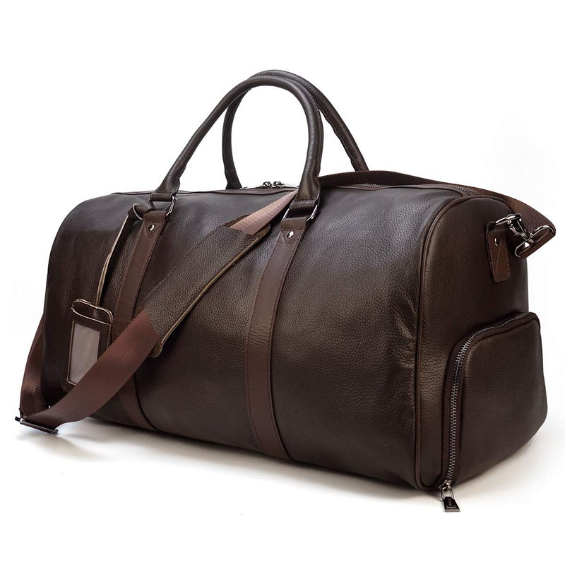 SAIION Genuine Leather Travel Duffel Bags for Men and Women Leather Overnight Weekend Bags Sports Gym Duffle 9423 Brown - Image 2