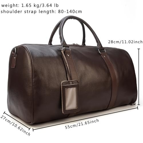 SAIION Genuine Leather Travel Duffel Bags for Men and Women Leather Overnight Weekend Bags Sports Gym Duffle 9423 Brown - Image 3