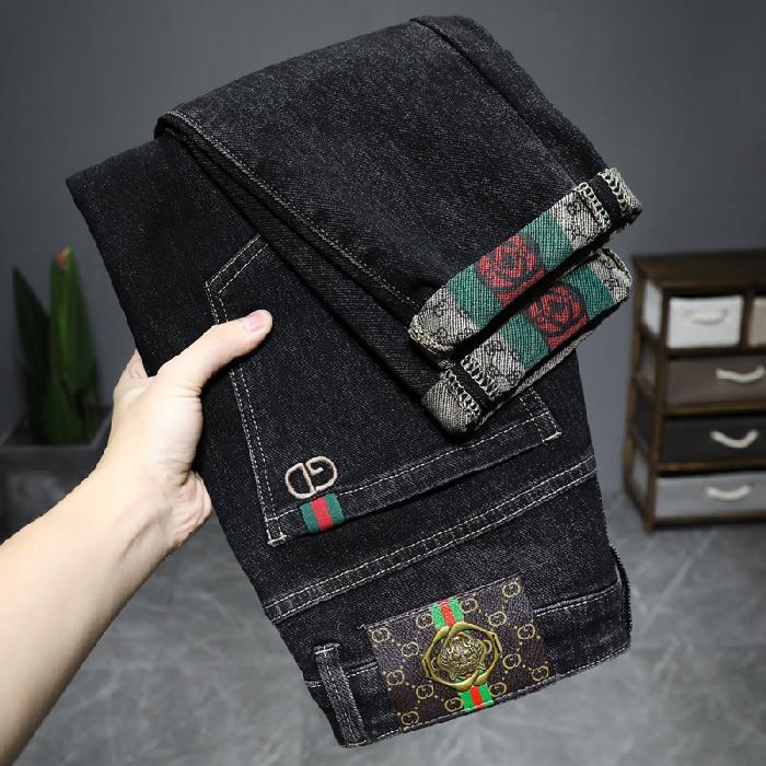 Generic 127 High-end Light Luxury Jeans Mens Autumn 2022 New Slim-fit All-match Small Straight Casual Trendy TikTok Pants Black 