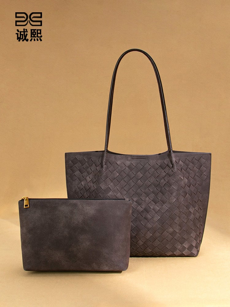 Large Capacity Single Shoulder Underarm Women'S Bag Woven Frosted Handbag Texted Trendy Tote Bag For Women - Image 2