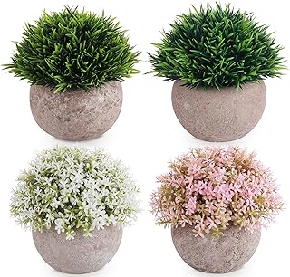Lemonfilter Lemonfilter Artificial Potted Plants, 4PCS Mini Fake Flower and Grass in Round Pot, Small Faux Plastic Greenery for  - Image 1